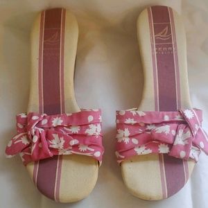 Sperry Top-Sider Pink Wedge Canvas Sandals sz 8